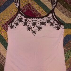 Embroidered Women's Tanktop- Pink and Brown